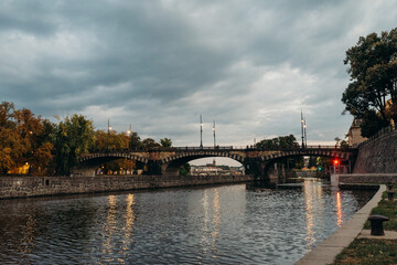 Vltava river in Prague. Legion Bridge, Most legii