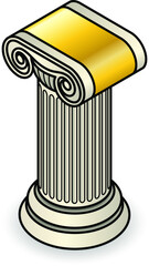 A carved pedestal in the form of an ionic column with a gold band.