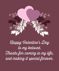 Happy valentines day wishes greeting card on abstract background with colorful hearts pattern, graphic design illustration wallpaper