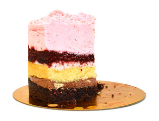 Slice Colorful Cake Decorated Isolated on White Background