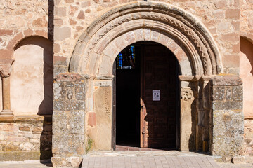 Naklejka premium 13th century rural Romanesque church of San Andrés Apóstol, Romanillos de Atienza, Guadalajara province, Spain