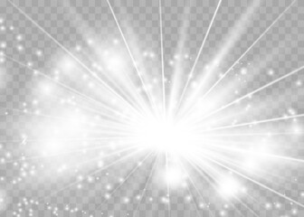 Glow isolated white transparent light effect set, lens flare, explosion, glitter, line, sun flash, spark and stars