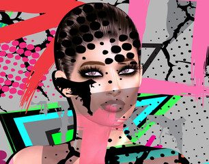 Modern digital art image of a woman's face. 3d Render not a real person, so no model release necessary.