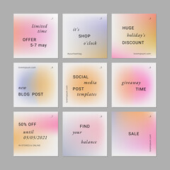 Social media templates. Colorful fluid gradient backgrounds.