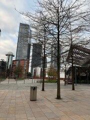 Architecture in and and around Manchester City centre with modern buildings and traditional landmark buildings. 