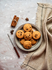 Diet oatmeal cookies on a plate. Delicious and healthy sweets. Healthy eating.
