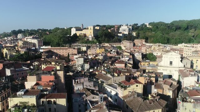 the characteristic trendy district of Trastevere Rome
aerial shot with drone from Trastevere to Ponte Sisto