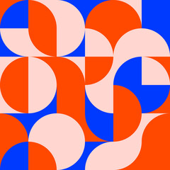 Modern geometric shape mosaic illustration. Trendy scandinavian style seamless pattern, colorful circle shapes, creative geometry concept design.