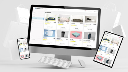 Responsive devices floating with shopping bags