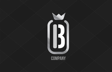 B silver king crown alphabet letter logo for company and corporate. Grey color luxury design. Can be used as an icon for a product or brand