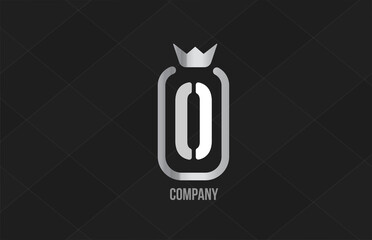 O silver king crown alphabet letter logo for company and corporate. Grey color luxury design. Can be used as an icon for a product or brand