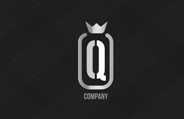 Q silver king crown alphabet letter logo for company and corporate. Grey color luxury design. Can be used as an icon for a product or brand