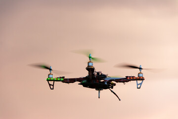 Closeup shot of a flying drone in the air