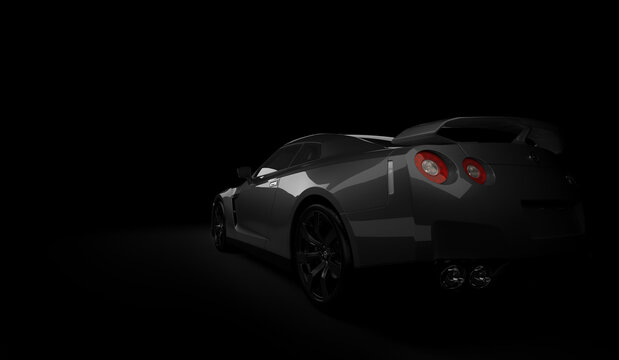 Almaty, Kazakhstan. Juli 15, 2019: Nissan GTR supercar. On dark background. 3D render