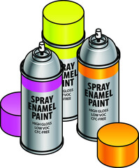 A set of three electric bright florescent spray enamel paint canisters.