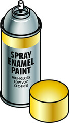 An enamel paint canister with metallic gold paint.