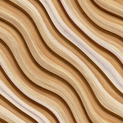 Carved waves pattern on wood background, seamless texture, 3d illustration 