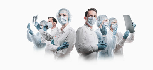 team of doctors men and women fighting diseases and viruses - 405556861