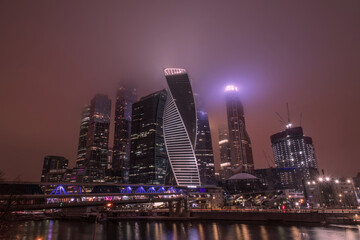 Fototapeta na wymiar Skyscraper view, Moscow City business center, night photo