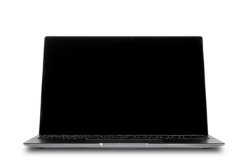 open laptop in gray and silver color, isolate on a white background