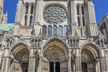 South portal (XIII cen.) of Roman Catholic Chartres Cathedral or Cathedral of Our Lady of Chartres...