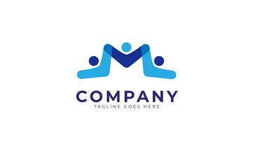 Abstract Letter M People Logo, letter M and connected people icon combination, Flat style Logo Design Template, vector illustration