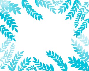 Fototapeta na wymiar Cornice azzurra turchese fatta di foglie disegnate