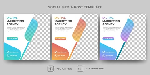 Set of Editable square banner template. Digital marketing agency business social media post template. Flat design vector with a photo collage. Suitable for social media, banners, and web internet ads.