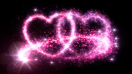 Fototapeta premium Heart Glitter Sparkling Particles Love Fireworks 3D illustration.