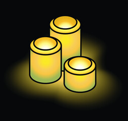 A set of three pillar votive candles on a black background.