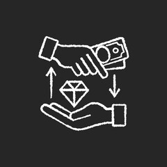 Money loan chalk white icon on black background. Borrowing cash. Financial aid. Lending money at interest. Receiving funds secured by real property. Isolated vector chalkboard illustration
