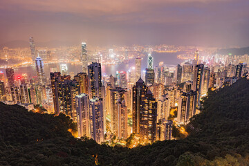 View of the downtown of Hong Kong from Victoria Peak.