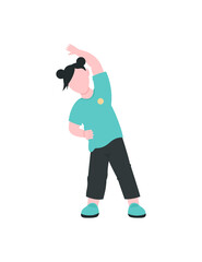 Fototapeta na wymiar Kindergarten girl exercising flat color vector faceless character. Child stretching. Physical health. Preschool gym class isolated cartoon illustration for web graphic design and animation