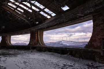 Winter landscape from Buzludzha - Abandoned bulgarian communist party's building. Bulgaria