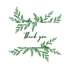 Card with watercolor thuja branches. Hand drawn illustration is isolated on white. Frame is perfect for floral design, greeting postcard, wedding invitation, interior poster, floristic logotype