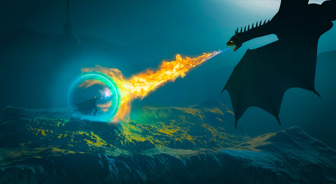 The wizard against the black dragon