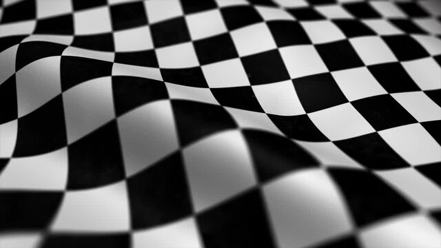 Formula One Race Flag Waving Textured Background Loop/ 4k animation of a waving textured formula one race competition flag background, with checkerboard patterns and wind effect seamless looping