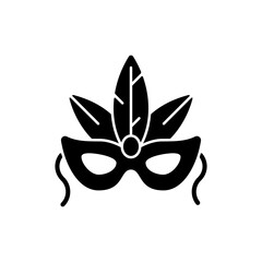 Masks black glyph icon. Carnival dressing. Costume for masquerade. Fantasy orante face mask. Brazilian festival. Halloween disguise. Silhouette symbol on white space. Vector isolated illustration