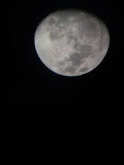 Almost full moon lights up in the dark night