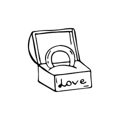 Hand-drawn element for valentine's day. Doodles for web, postcard design, congratulations. Ring gift box