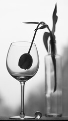 Tulip in an empty wine glass. 
