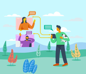 Chatting with friends online illustration concept vector