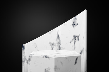blank square marble stone podium minimal studio black background. Abstract 3d geometric shape object illustration render. showcase product, 3d rendering