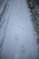 Footstep footprints in the snow 