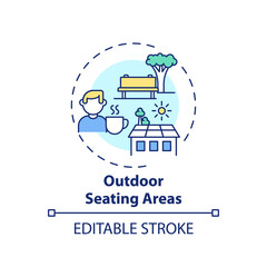 Outdoor seating areas concept icon. Workplace wellness practice idea thin line illustration. Taking healthy breaks. Patio gathering space. Vector isolated outline RGB color drawing. Editable stroke