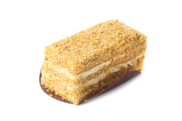 Slice of layered honey cake.