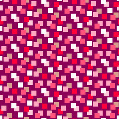 Fototapeta premium Abstract pattern with squares. Multi-colored figures on a burgundy background. Vector illustration for wrapping paper, fabric, decorative work, scrapbooking. 