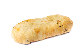 uncut strudel isolated on white background.