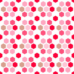 Pattern with geometric multicolored hexagons. Geometric shapes in different colors. Vector illustration isolated on white background. For wrapping paper, fabric, decorative work, scrapbooking.