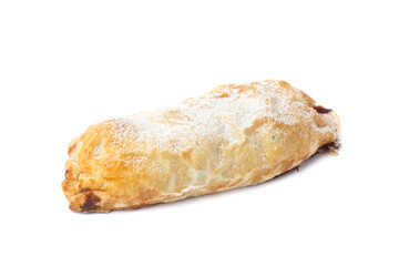 uncut strudel isolated on white background.
